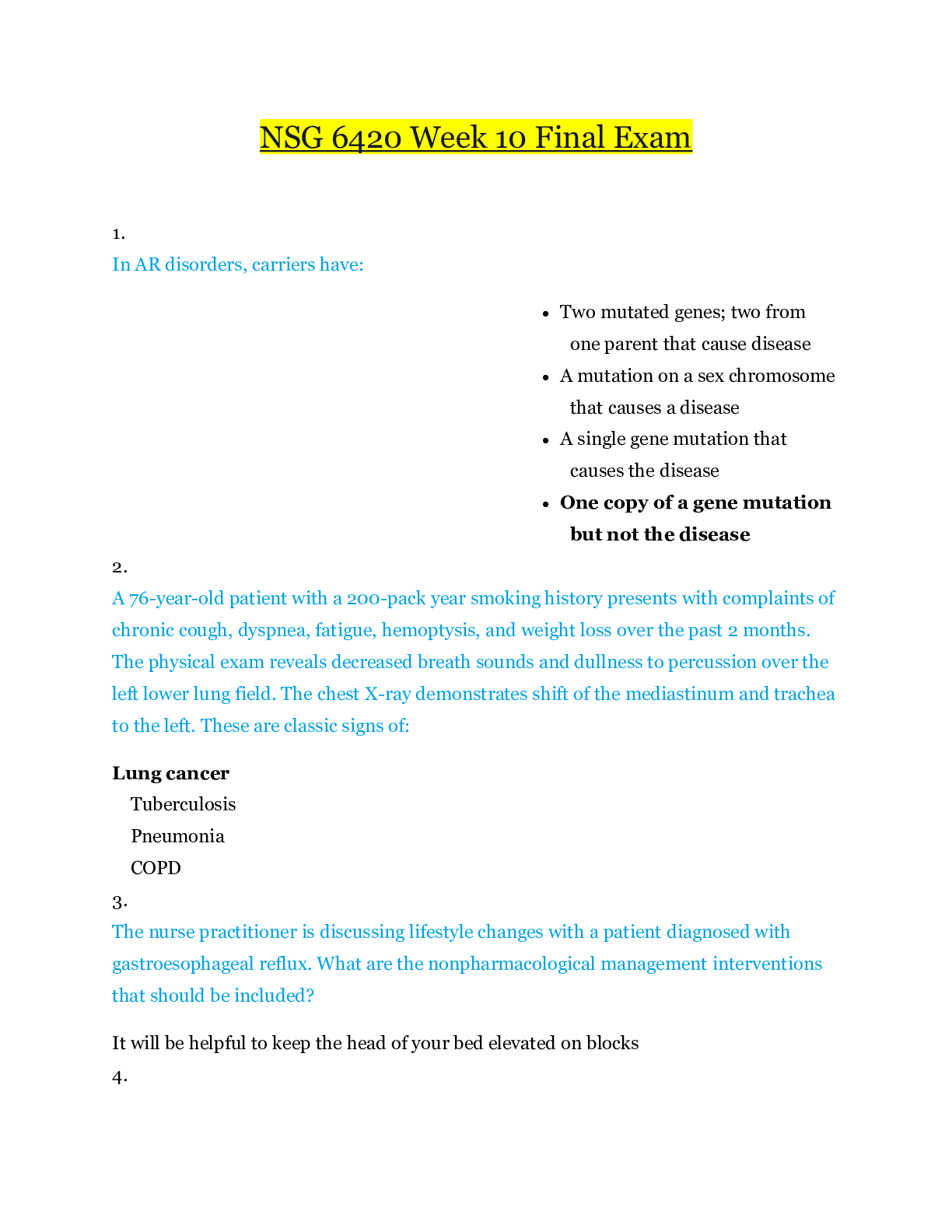 Preview image for NSG 6420 Week 10 Final Exam | NSG6420 Week 10 Final Exam _ Graded A